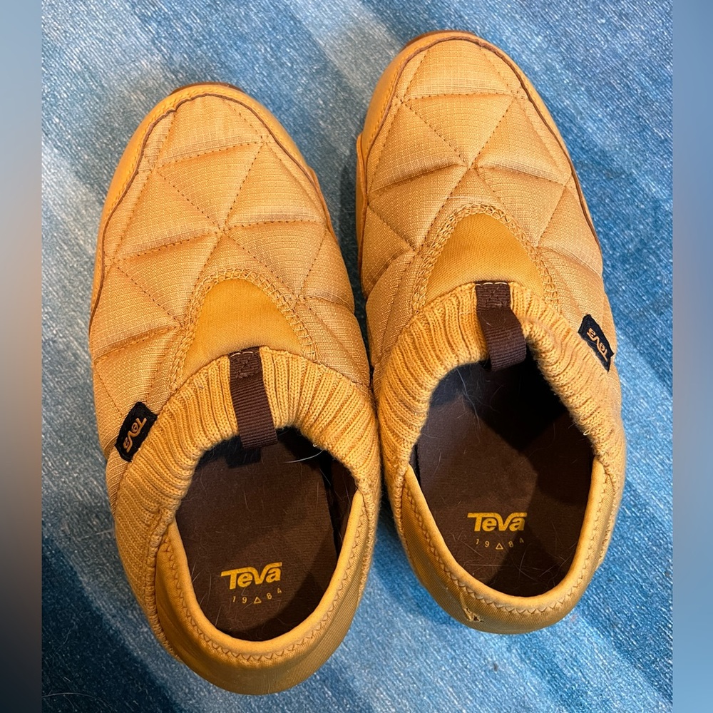 Yellow teva slip ons